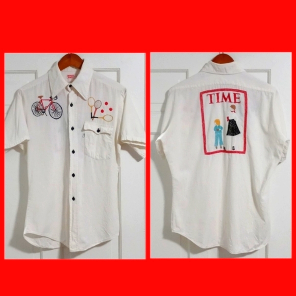 🚲1970s RARE/VTG Levi's White Tab🚲 - Cream/White Embroidered S/S Button Down